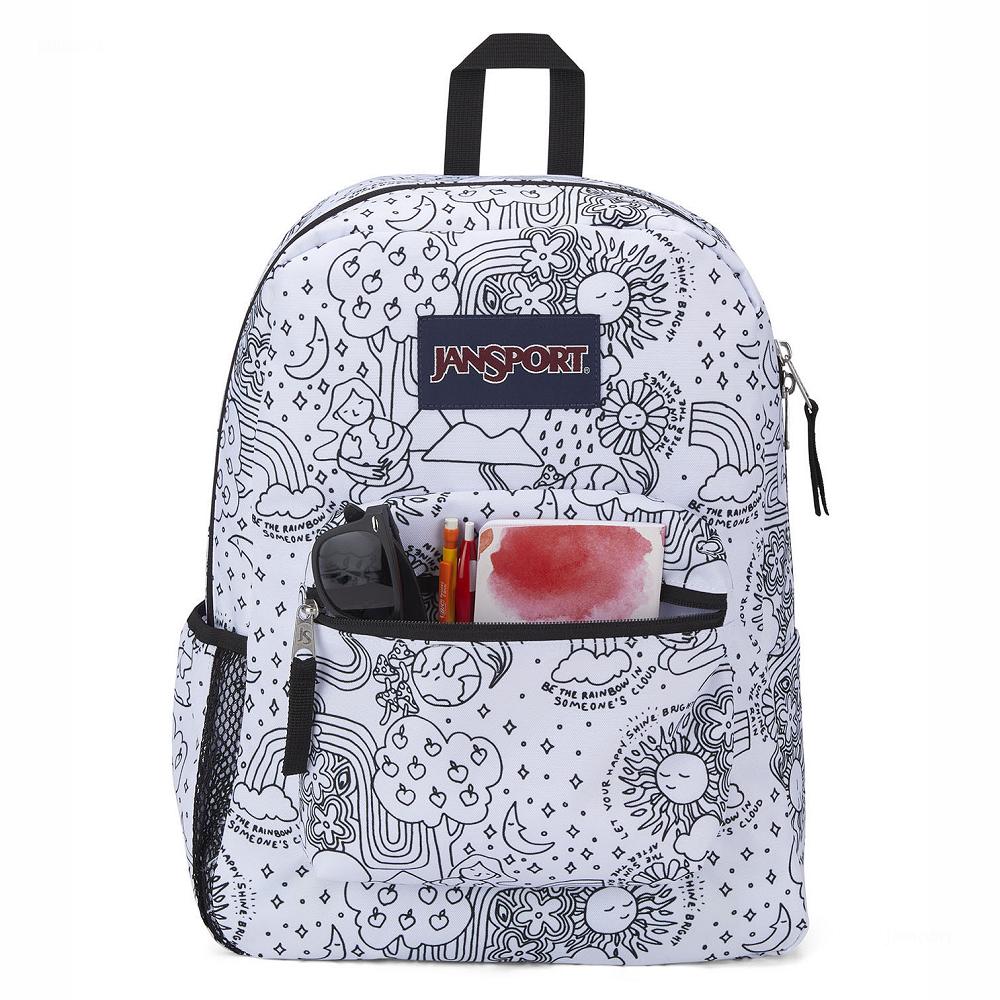 Sac à Dos Scolaire JanSport CROSS TOWN Blanche Noir | USF-48008096